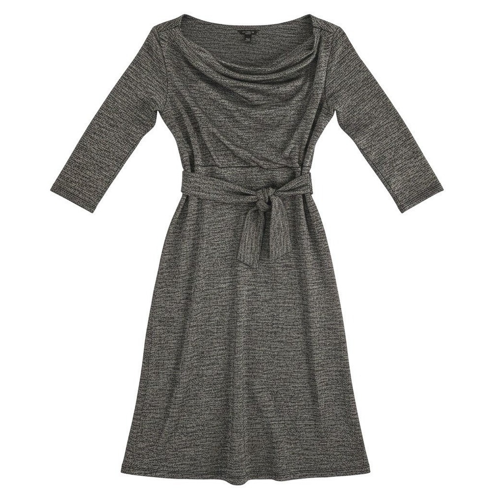 Ann Taylor Petite XSP Grey Black Textured Knit Sheath Dress 3/4 Sleeve 64-294614